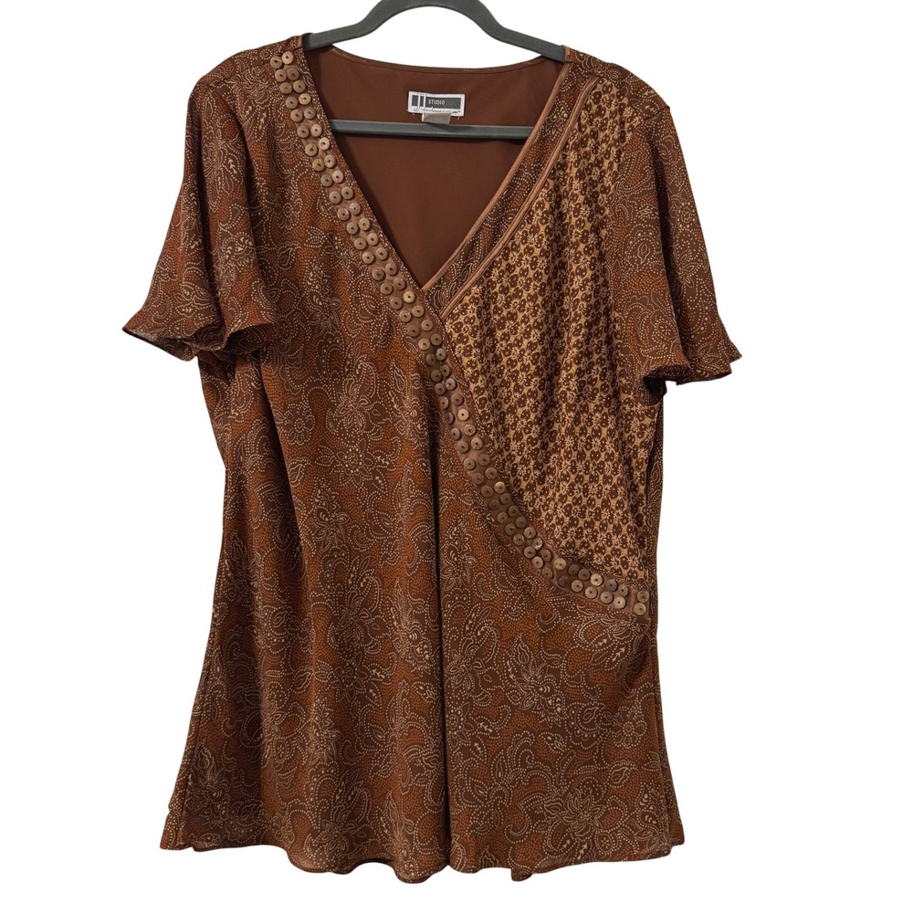 JL Studio Jessica London Top Skirt‎ 24W Brown Paisley 2 Piece Boho Earthy